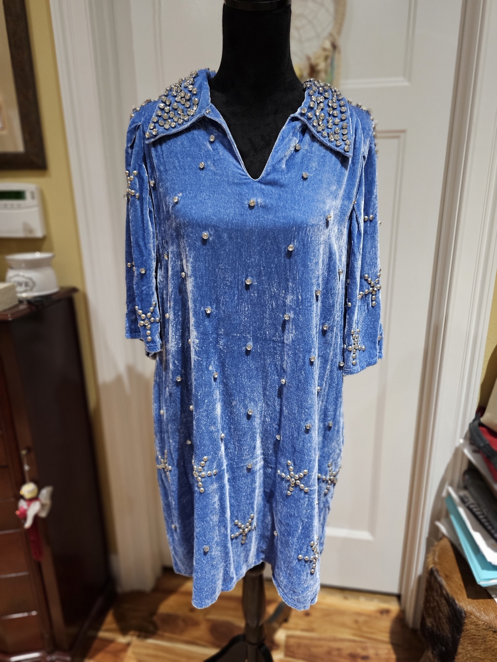 Double D Ranch 'BIG SKY' Bronco Blue Dress with Silver Stud & Embellishments